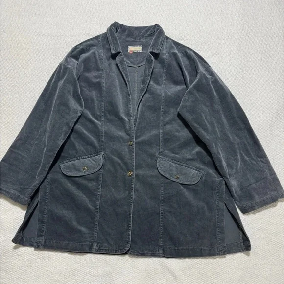 Anthropologie Pilcro Women M Washed Corduroy Blazer Boxy Oversized Slouchy Blue - Picture 11 of 13